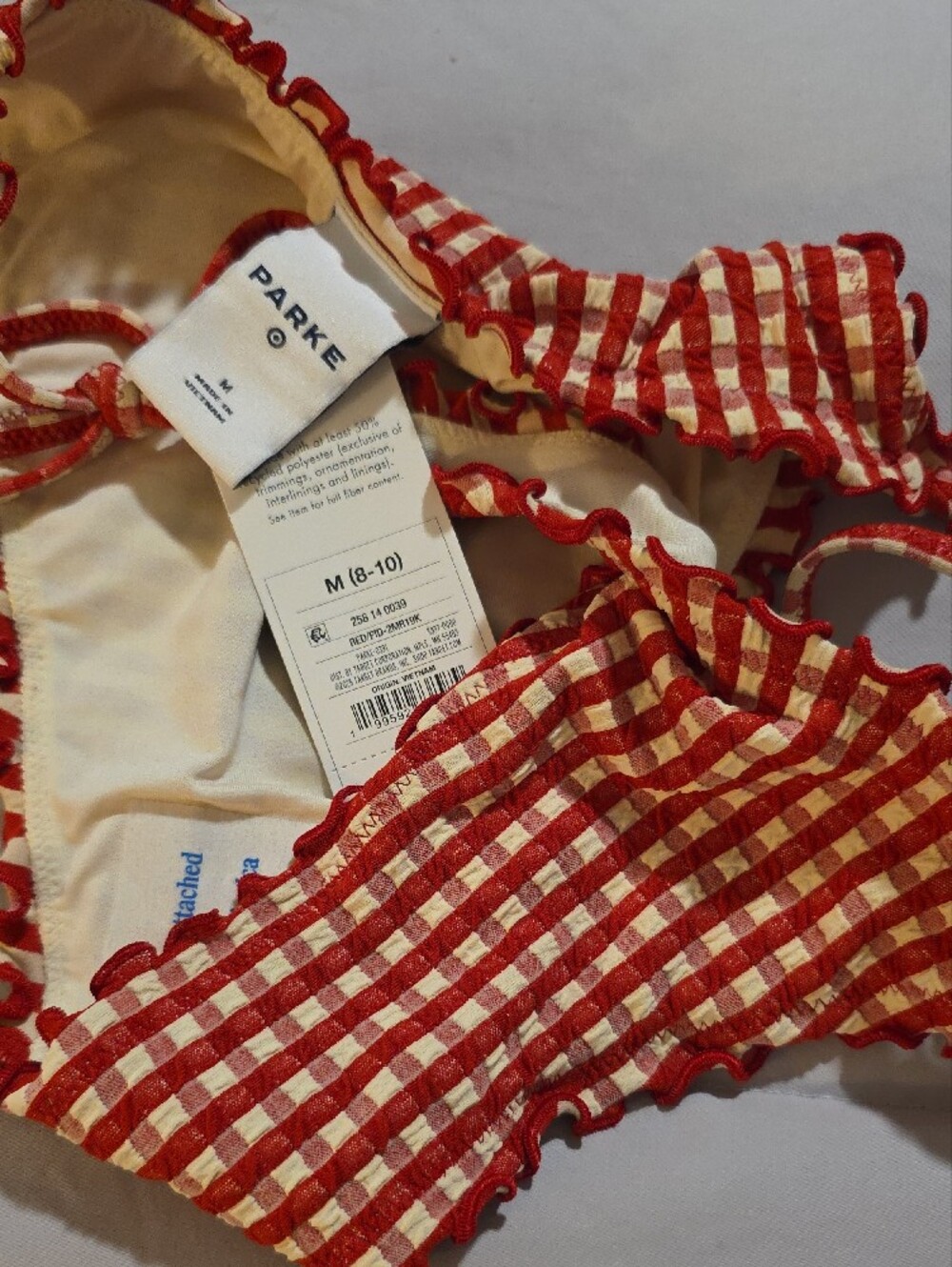 Parke  Lettuce Edge Bikini Bottom in red gingham check - Picture 3 of 3